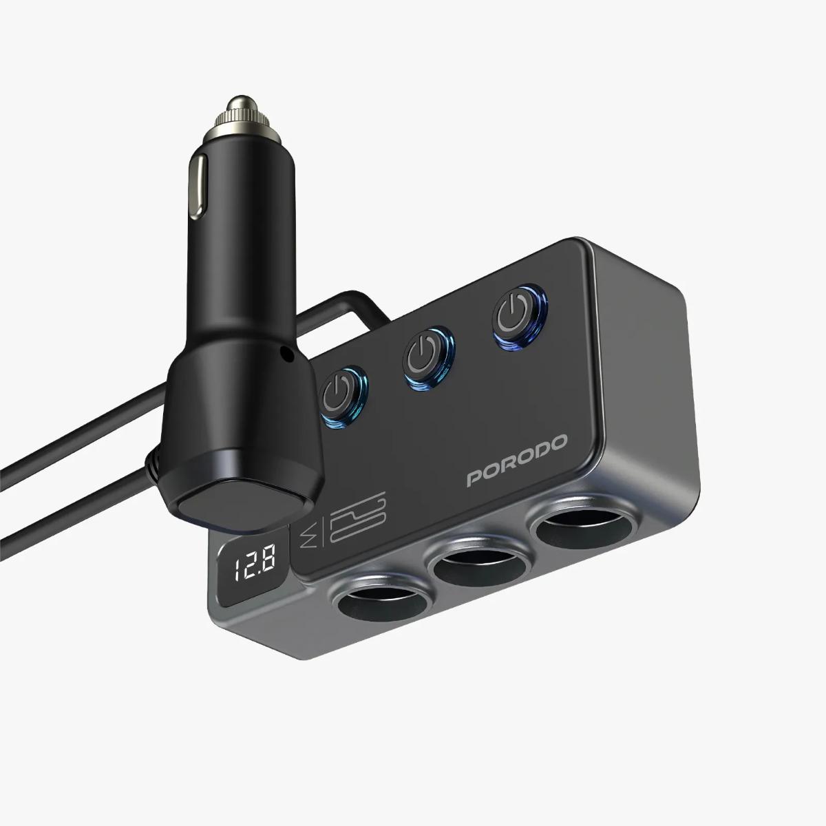 Porodo 120W Car Charger Hub Triple-Port Lighter Socket