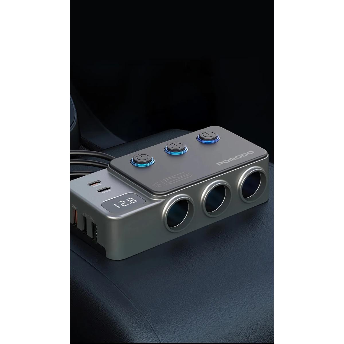 Porodo 120W Car Charger Hub Triple-Port Lighter Socket