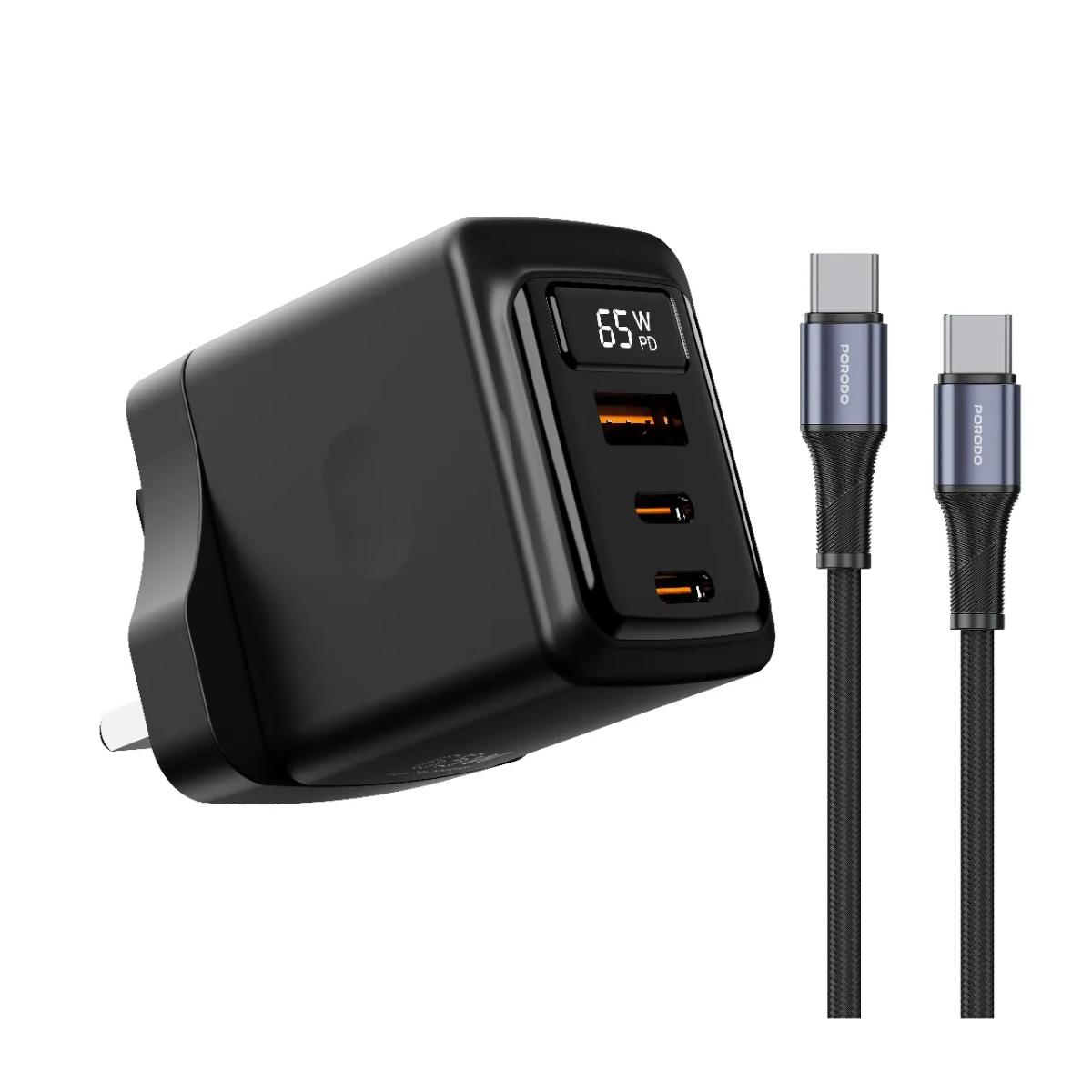 Porodo GaN 65W Multi-Port Wall Charger