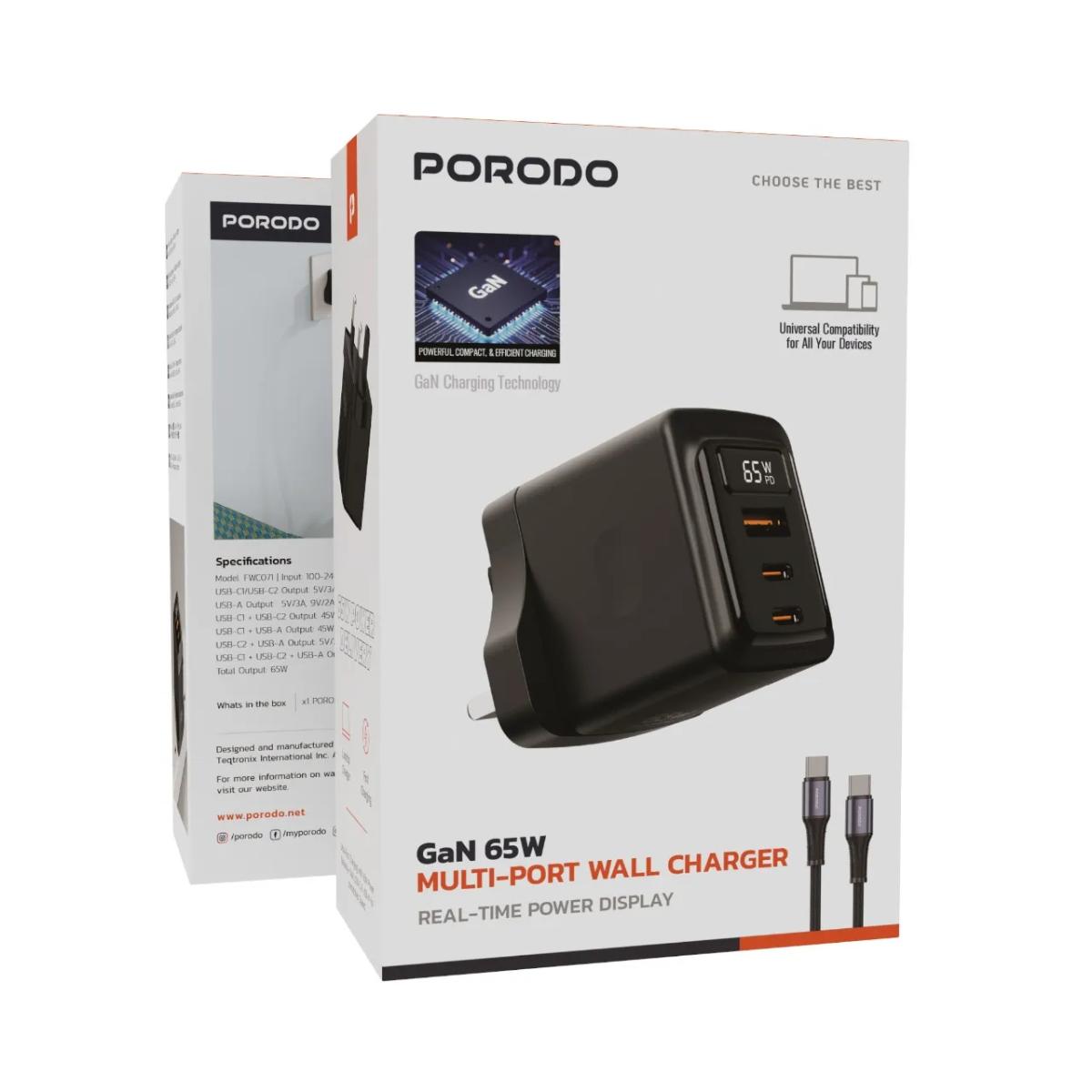 Porodo GaN 65W Multi-Port Wall Charger
