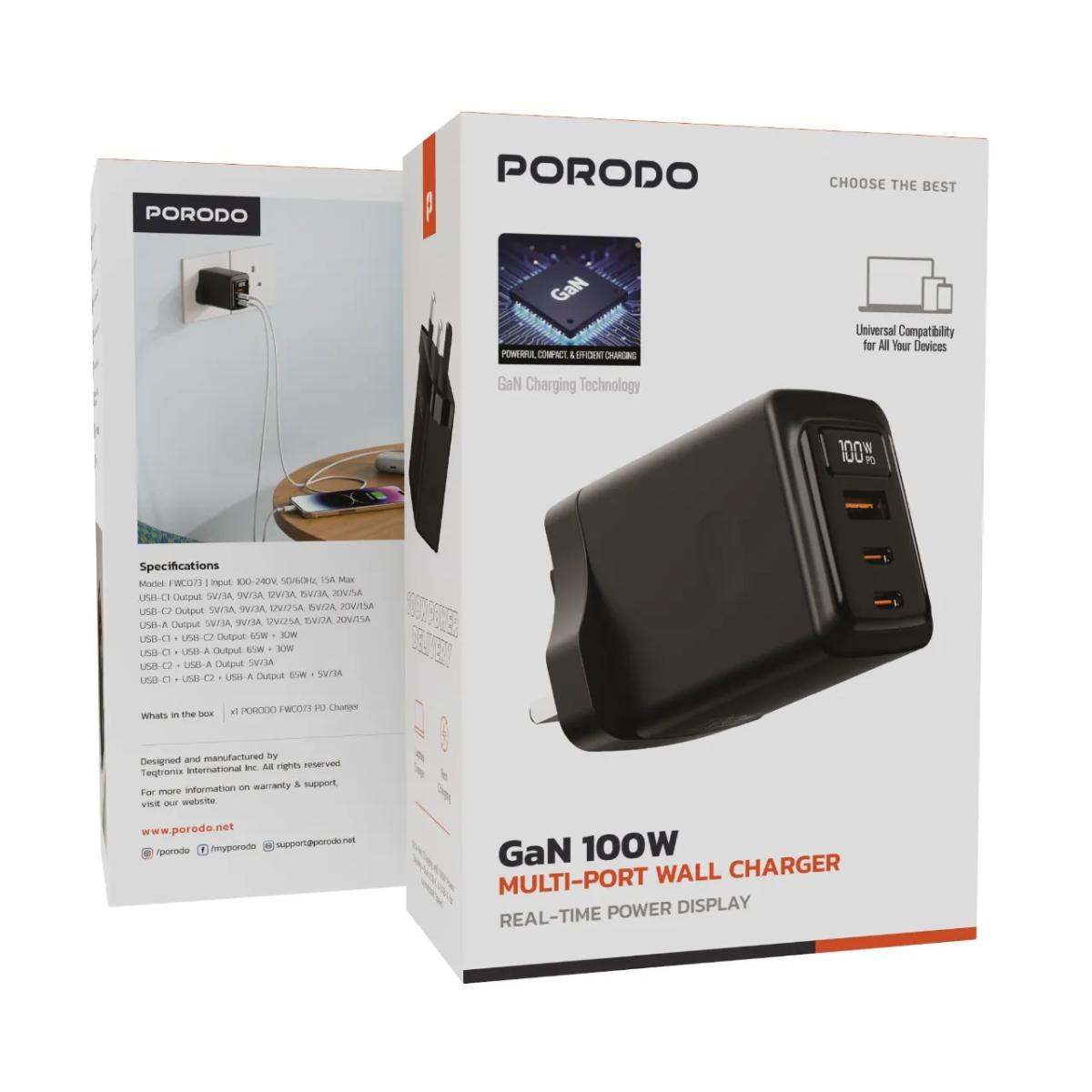 Porodo GaN 100W Multi-Port Wall Charger