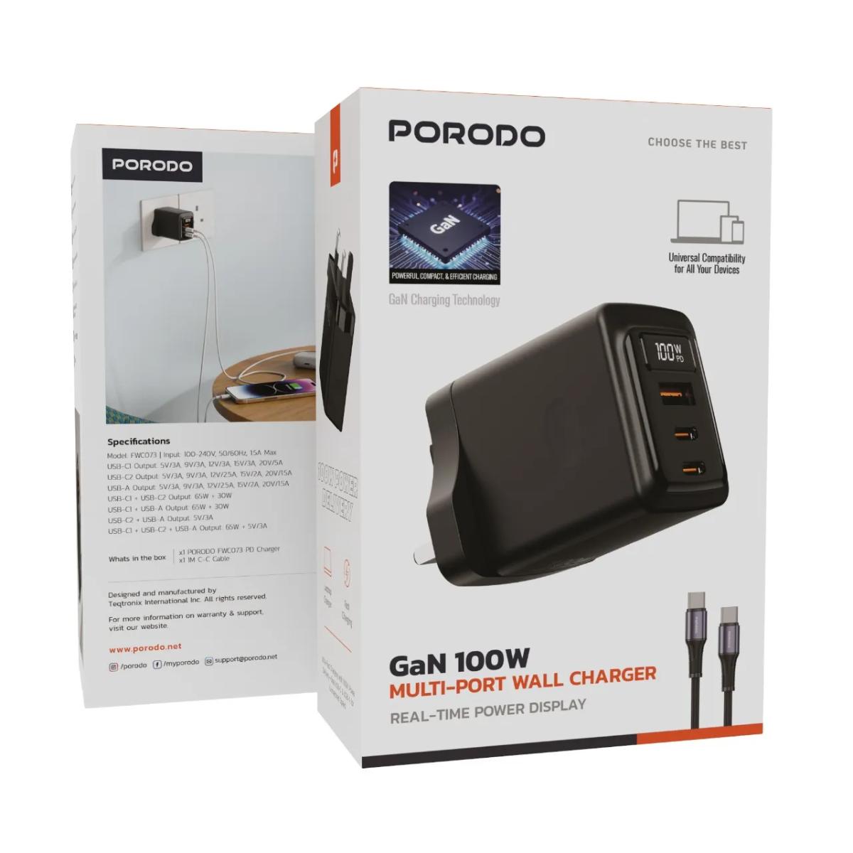 Porodo GaN 100W Multi-Port Wall Charger