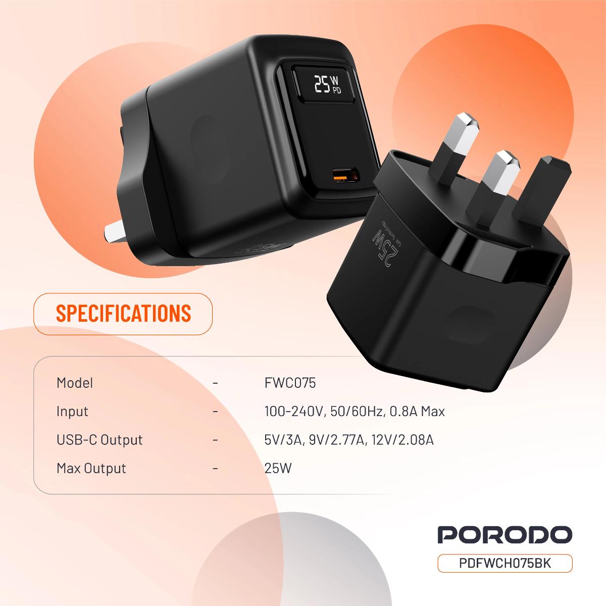 Porodo GaN 25W USB-C Wall Charger