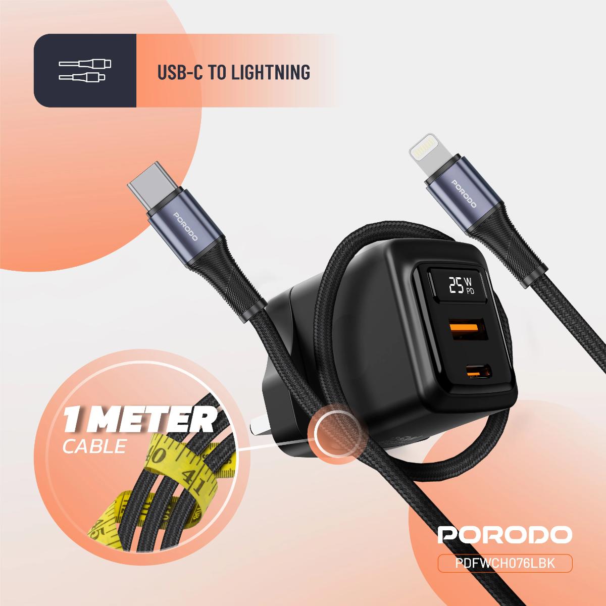 Porodo 25W GaN Dual-Port Charger & Lightning Cable Kit