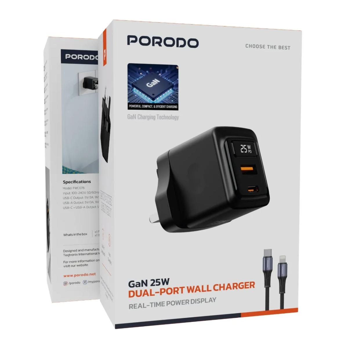 Porodo 25W GaN Dual-Port Charger & Lightning Cable Kit