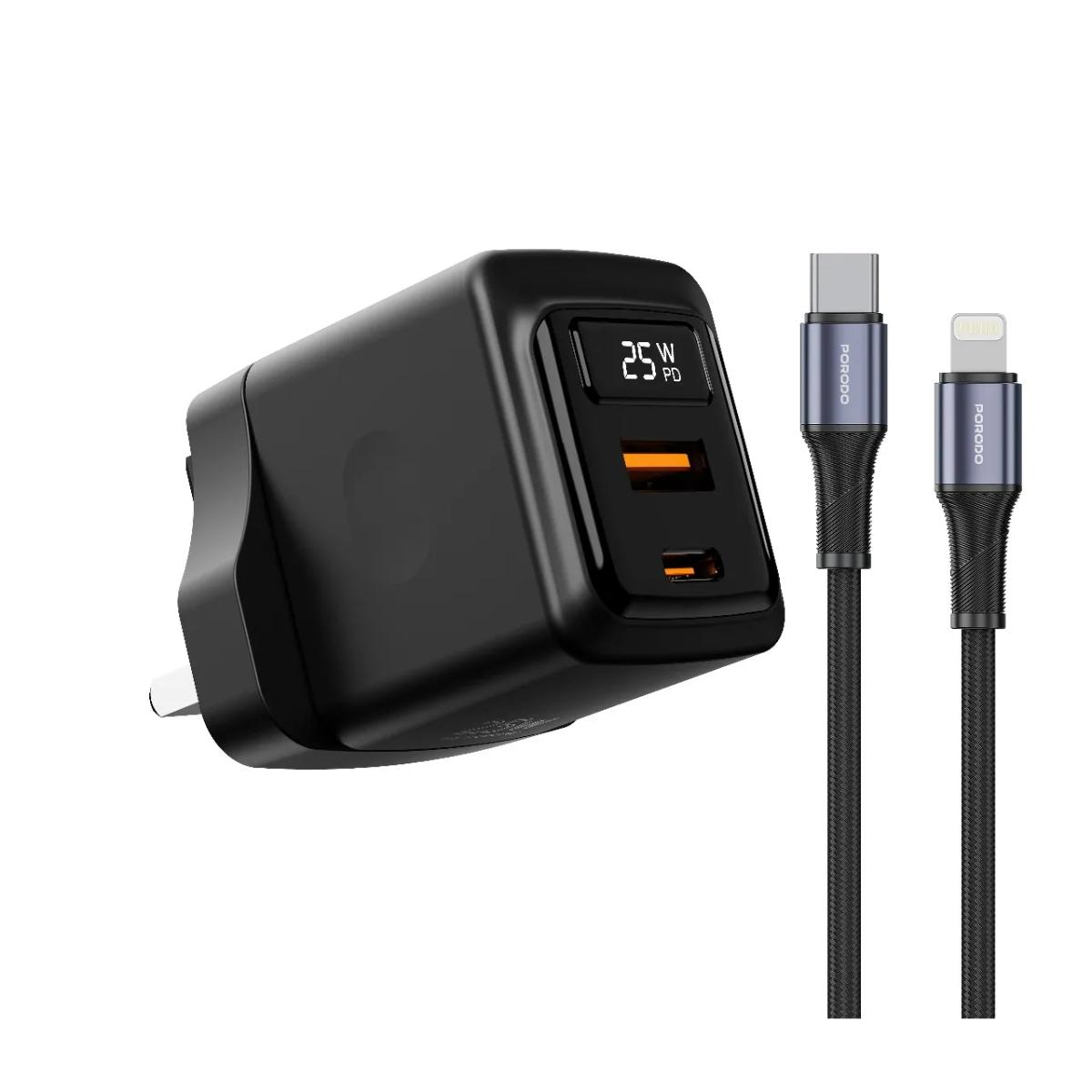 Porodo 25W GaN Dual-Port Charger & Lightning Cable Kit