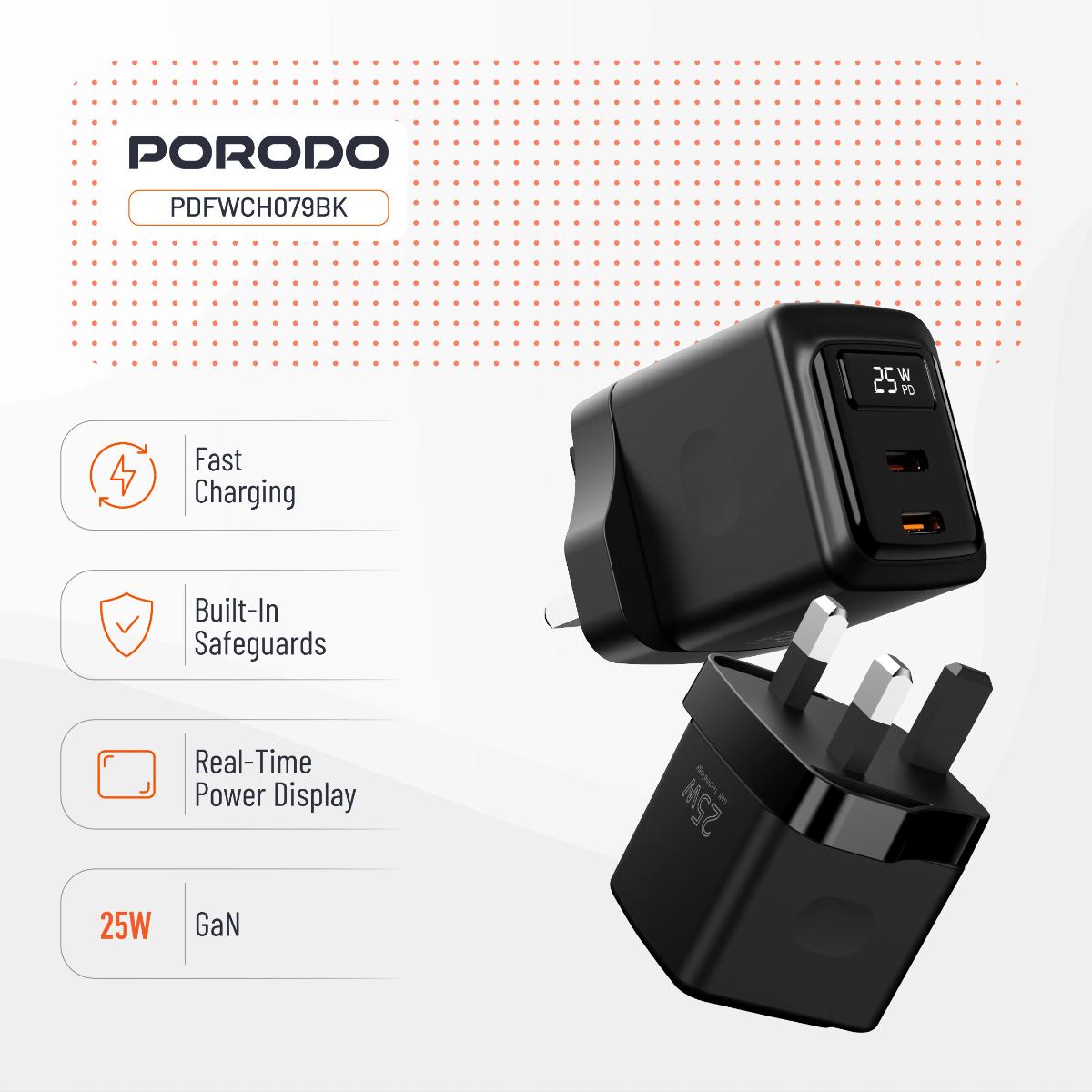 Porodo GaN 25W Dual USB-C Wall Charger