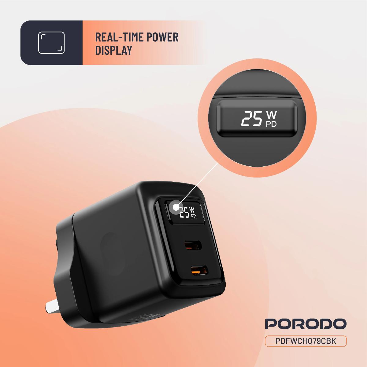 Porodo 25W Dual USB-C GaN Wall Charger