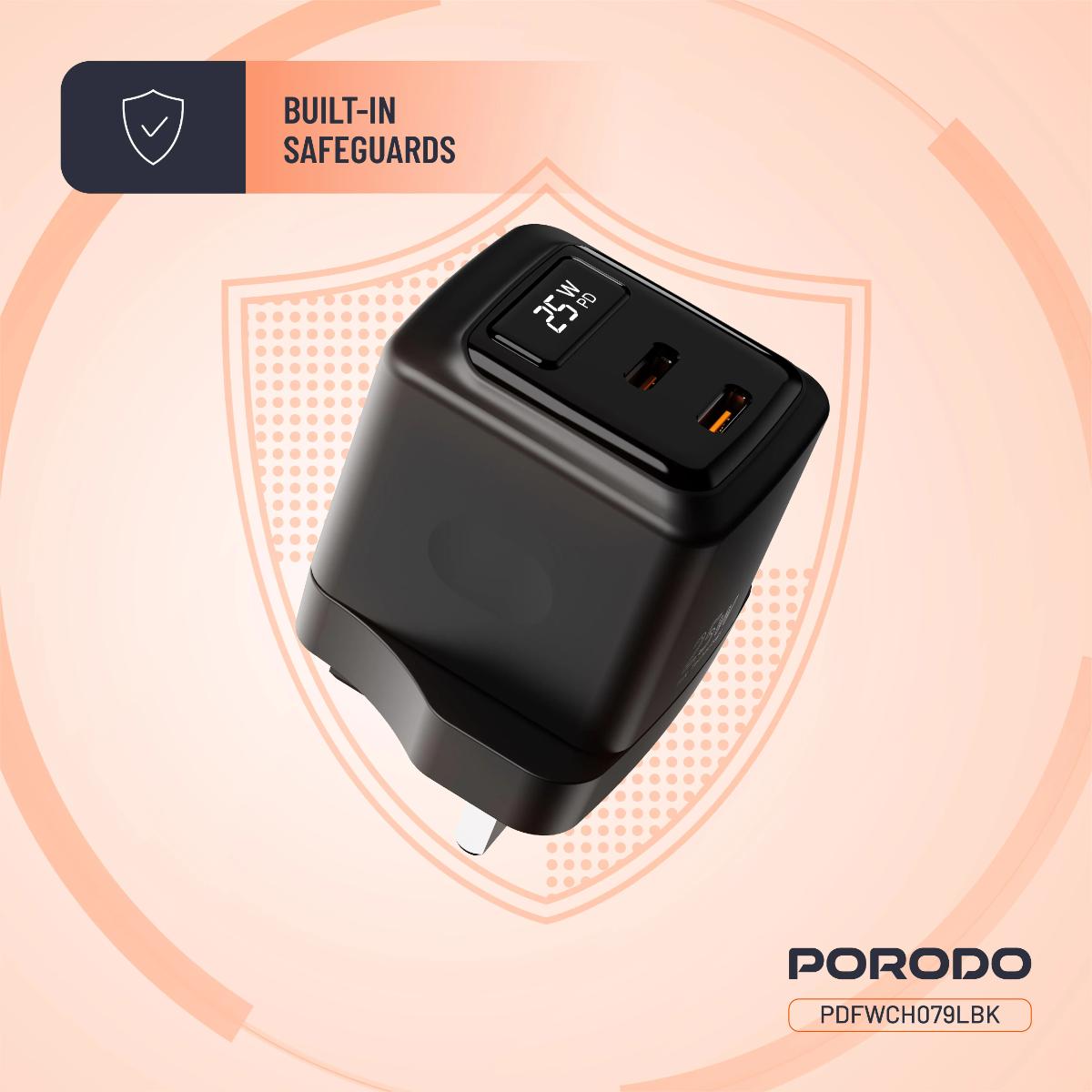 Porodo 25W Dual USB-C GaN Charger + Lightning Cable