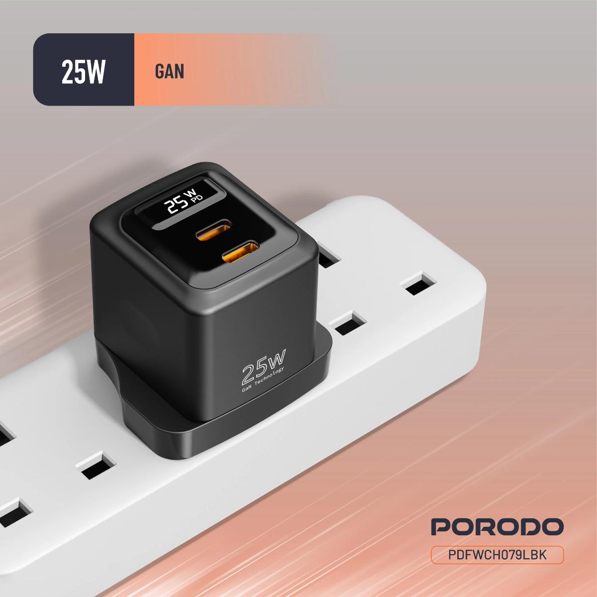 Porodo 25W Dual USB-C GaN Charger + Lightning Cable