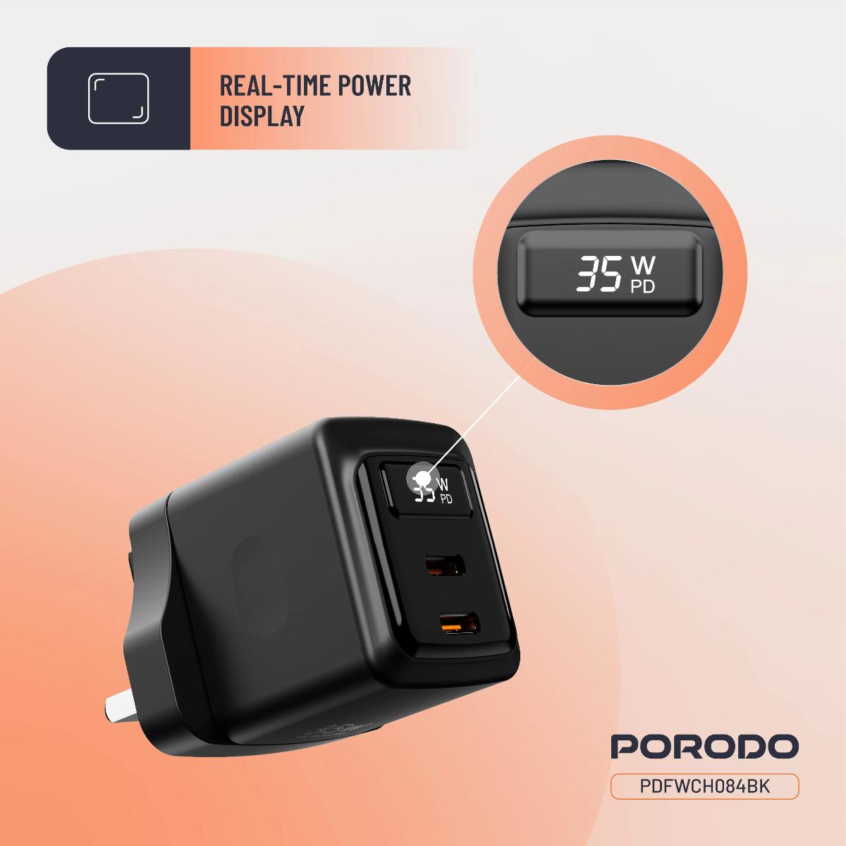 Porodo GaN 35W Dual USB-C Wall Charger