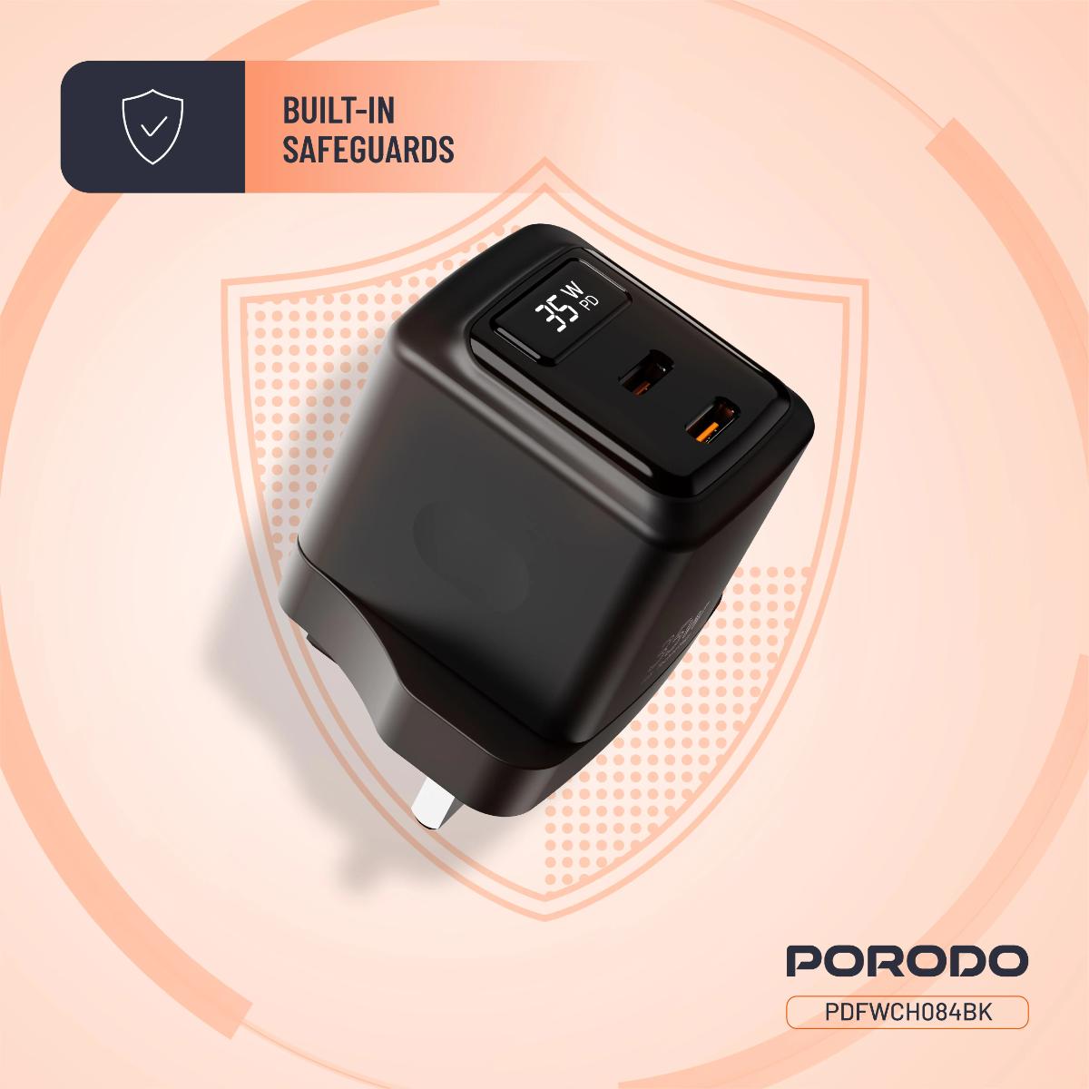 Porodo GaN 35W Dual USB-C Wall Charger