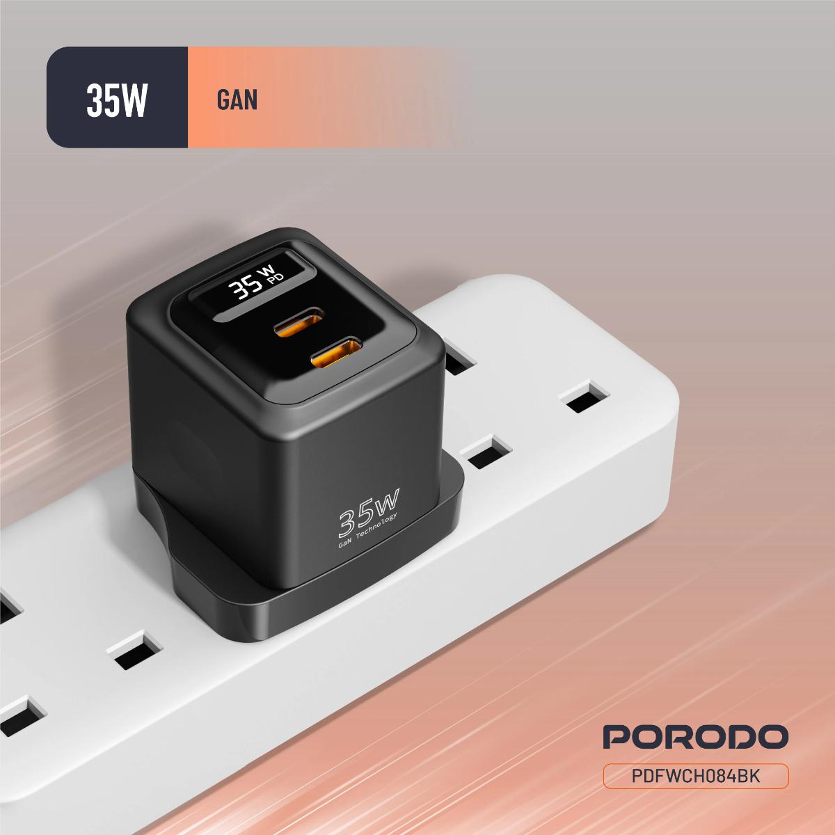 Porodo GaN 35W Dual USB-C Wall Charger