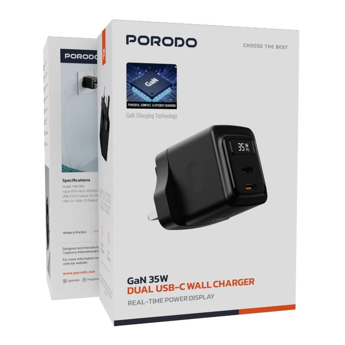 Porodo GaN 35W Dual USB-C Wall Charger