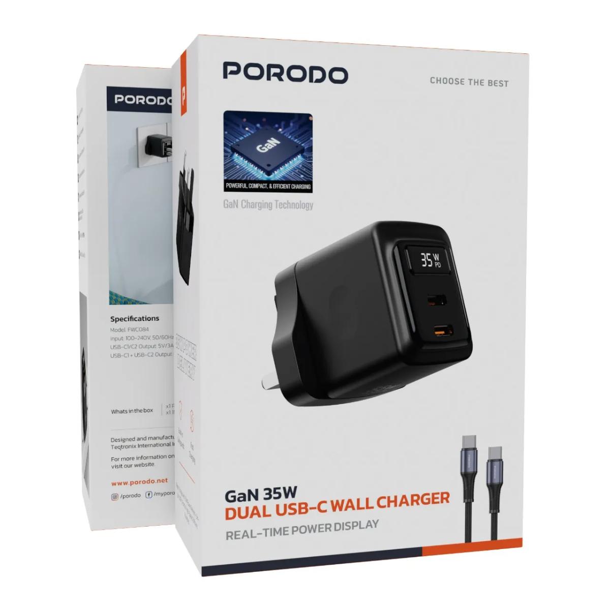 Porodo 35W Dual USB-C GaN Wall Charger