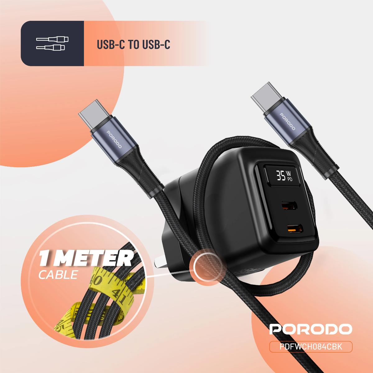 Porodo 35W Dual USB-C GaN Wall Charger