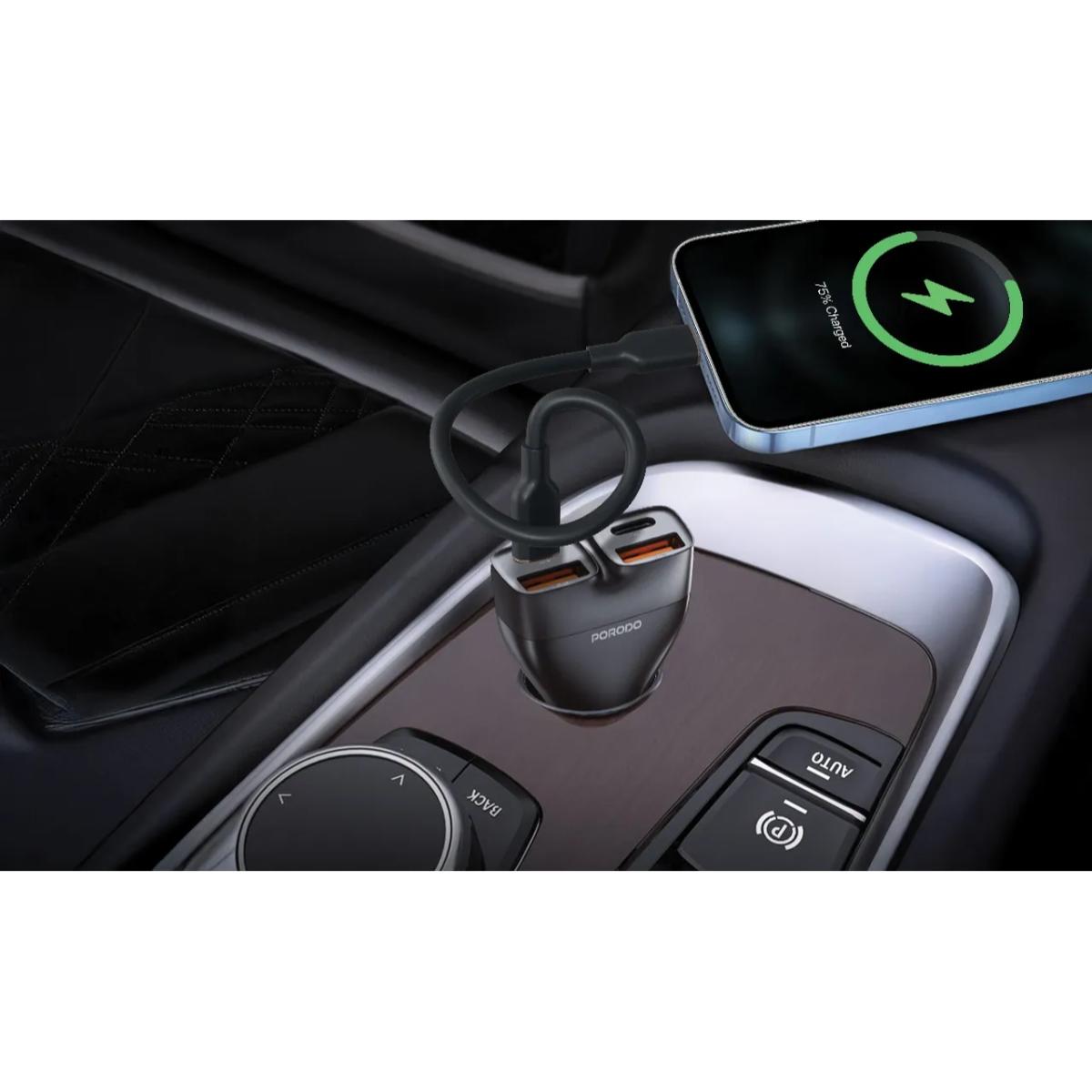 Porodo 102W High-Speed 4-Port Car Charger & Lightning Cable