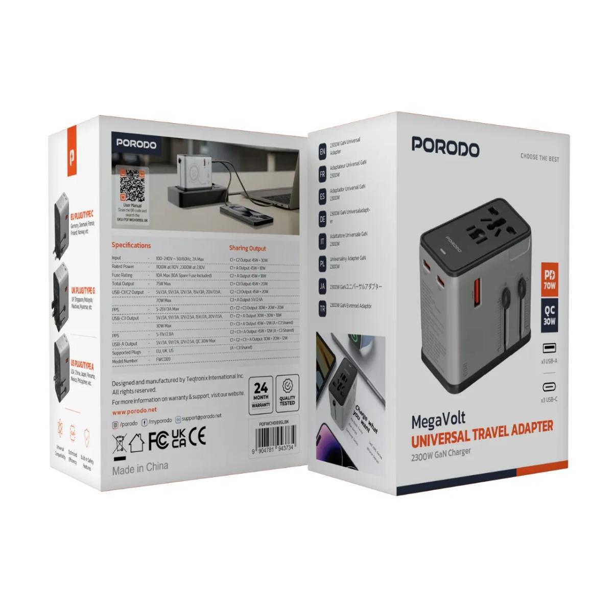 Porodo Mega Volt Universal Travel Adapter