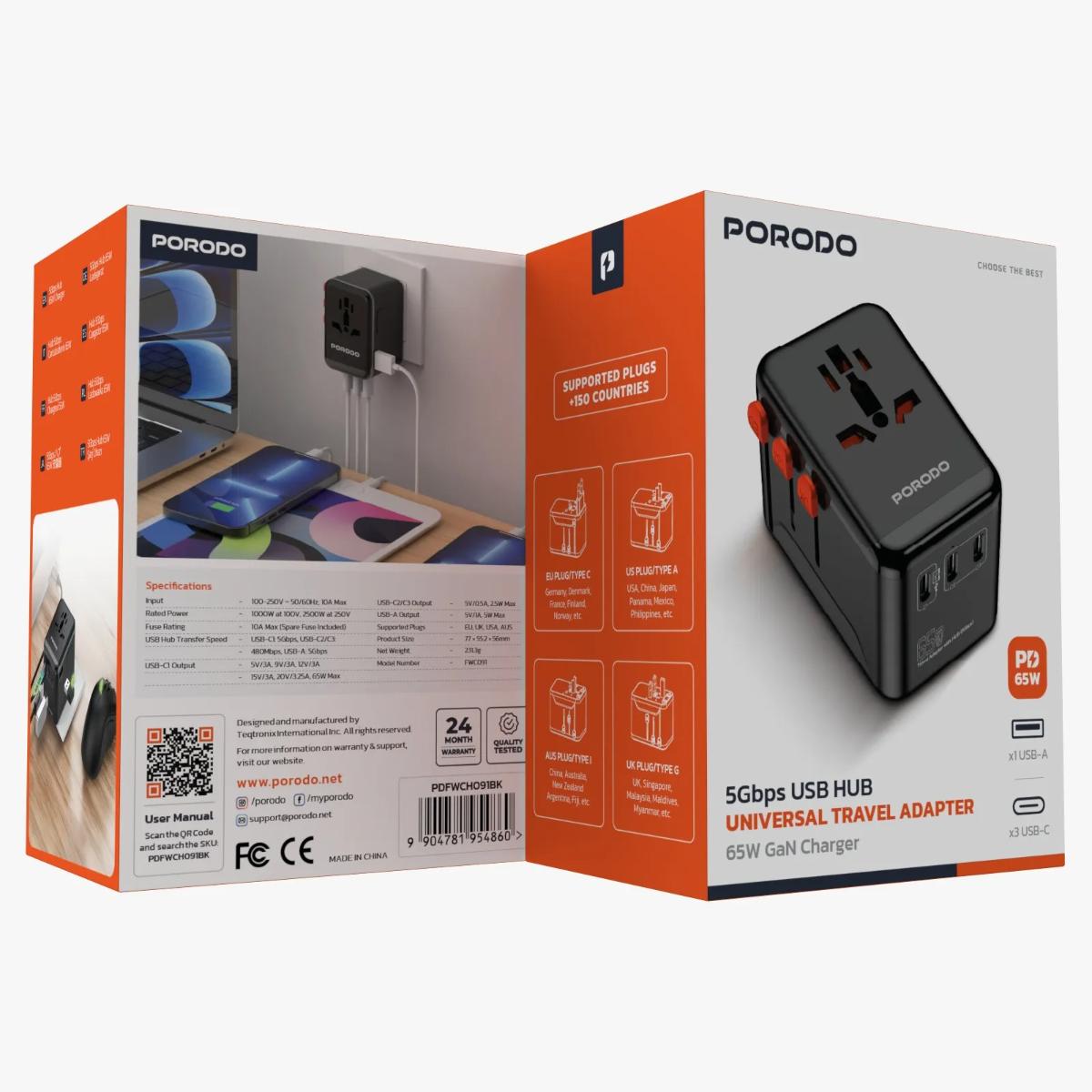 Porodo 5Gbps USB HUB Universal Travel Adapter