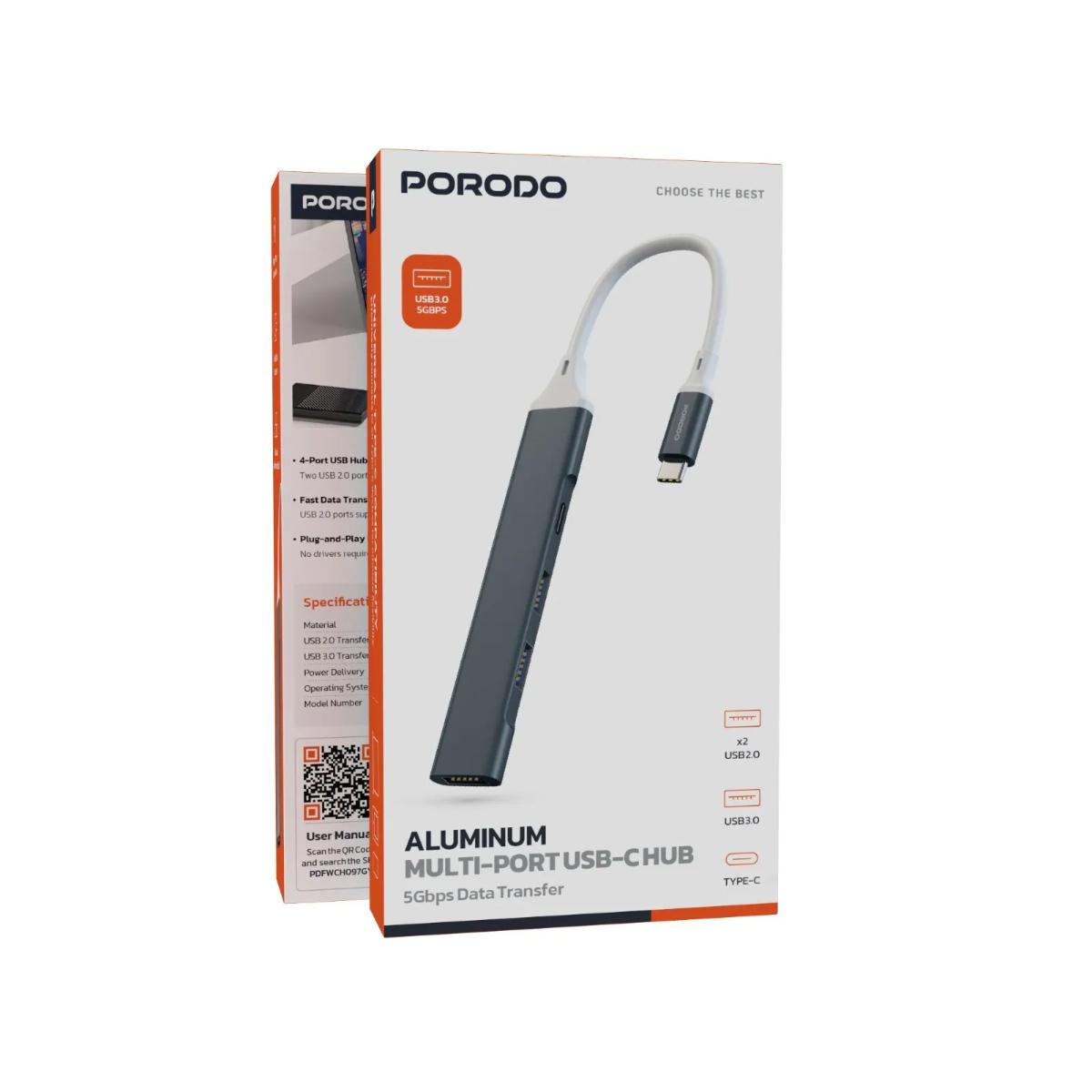 Porodo 4-Port Aluminum USB-C Hub