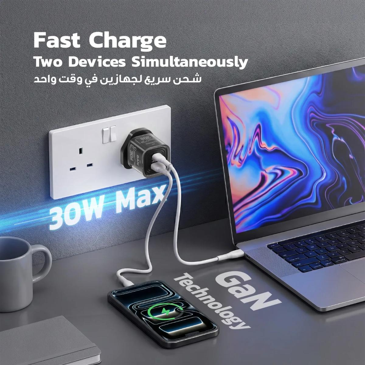 Porodo Tezclarte 30W Dual-Port GaN Fast Charger