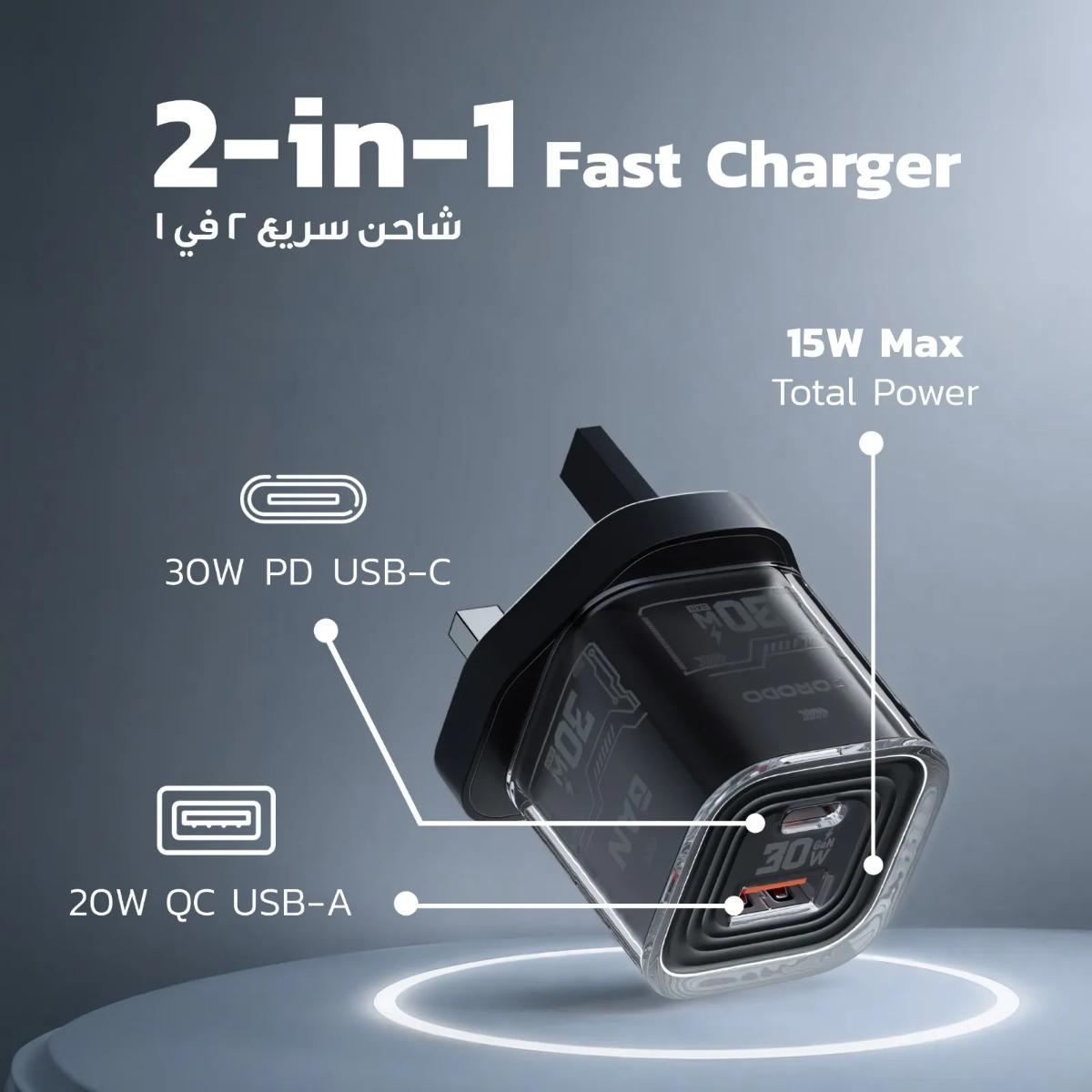 Porodo Tezclarte 30W Dual-Port GaN Fast Charger