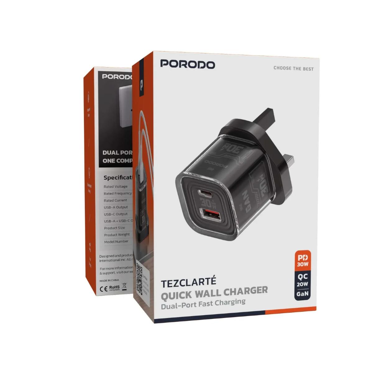 Porodo Tezclarte 30W Dual-Port GaN Fast Charger