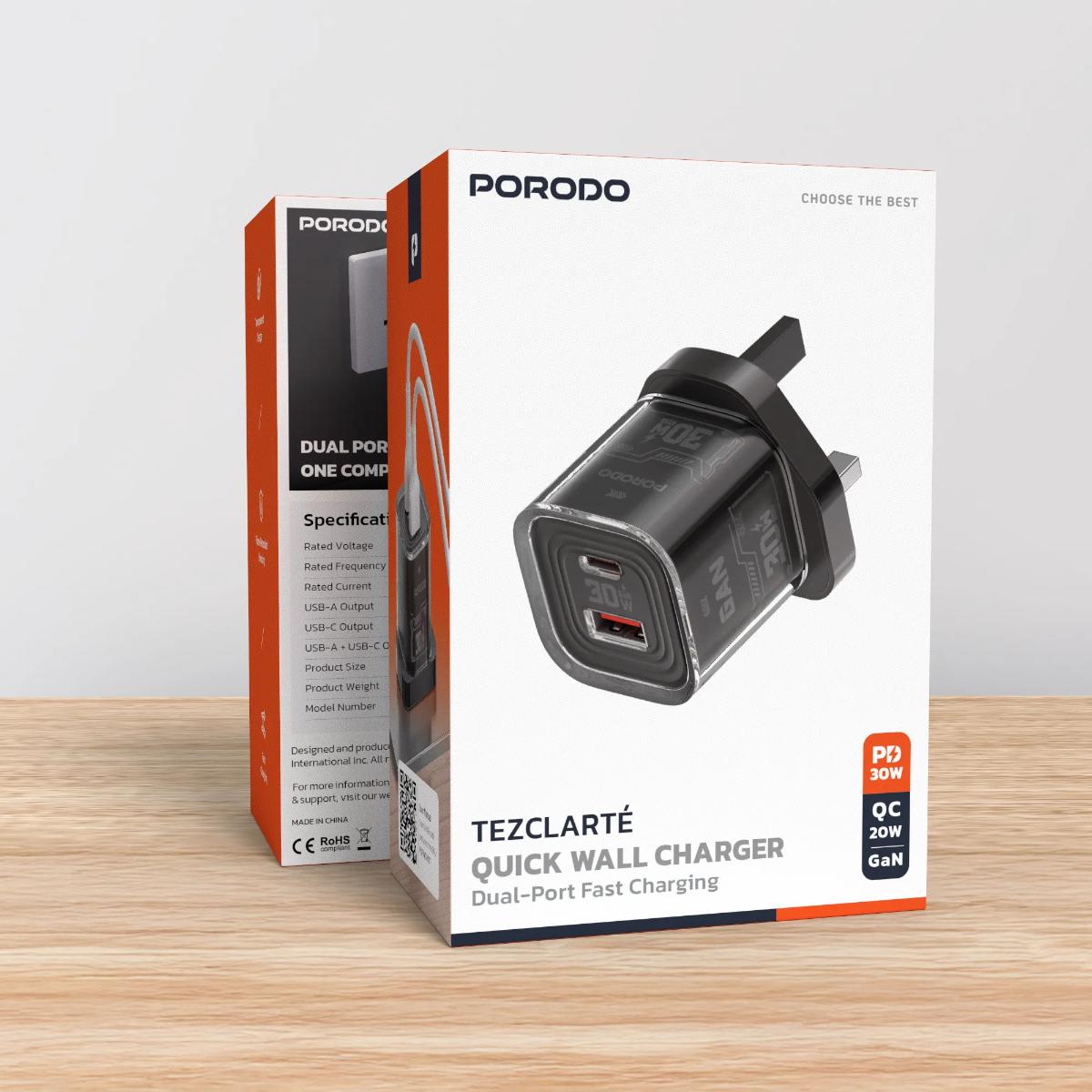 Porodo Tezclarte 30W Dual-Port GaN Fast Charger