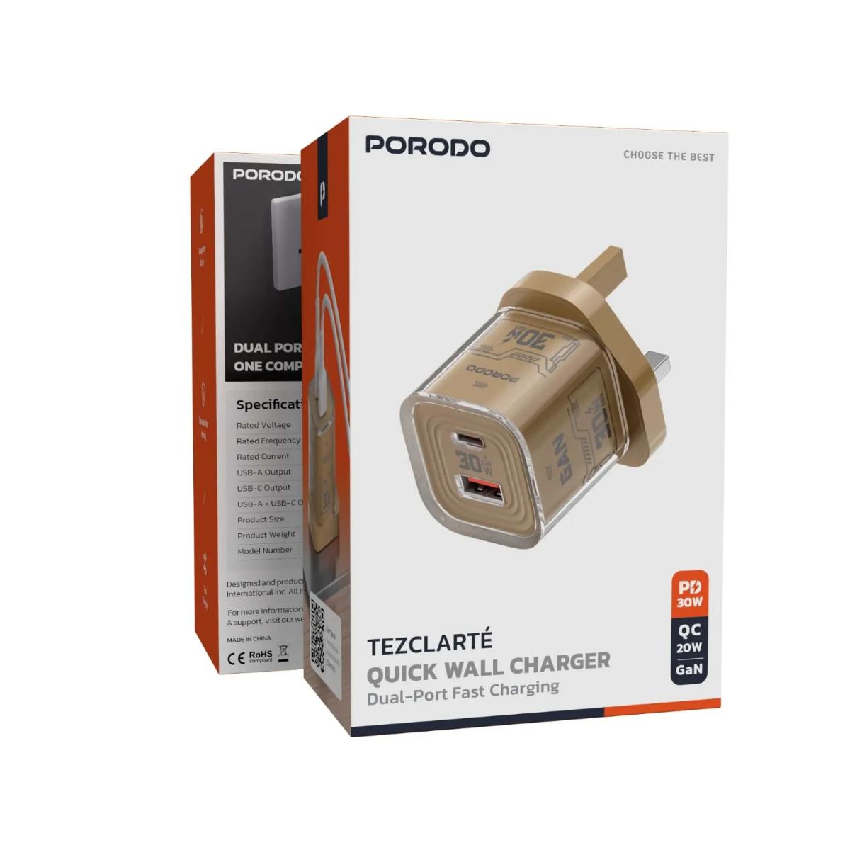 Porodo Tezclarte 30W Dual-Port GaN Fast Charger