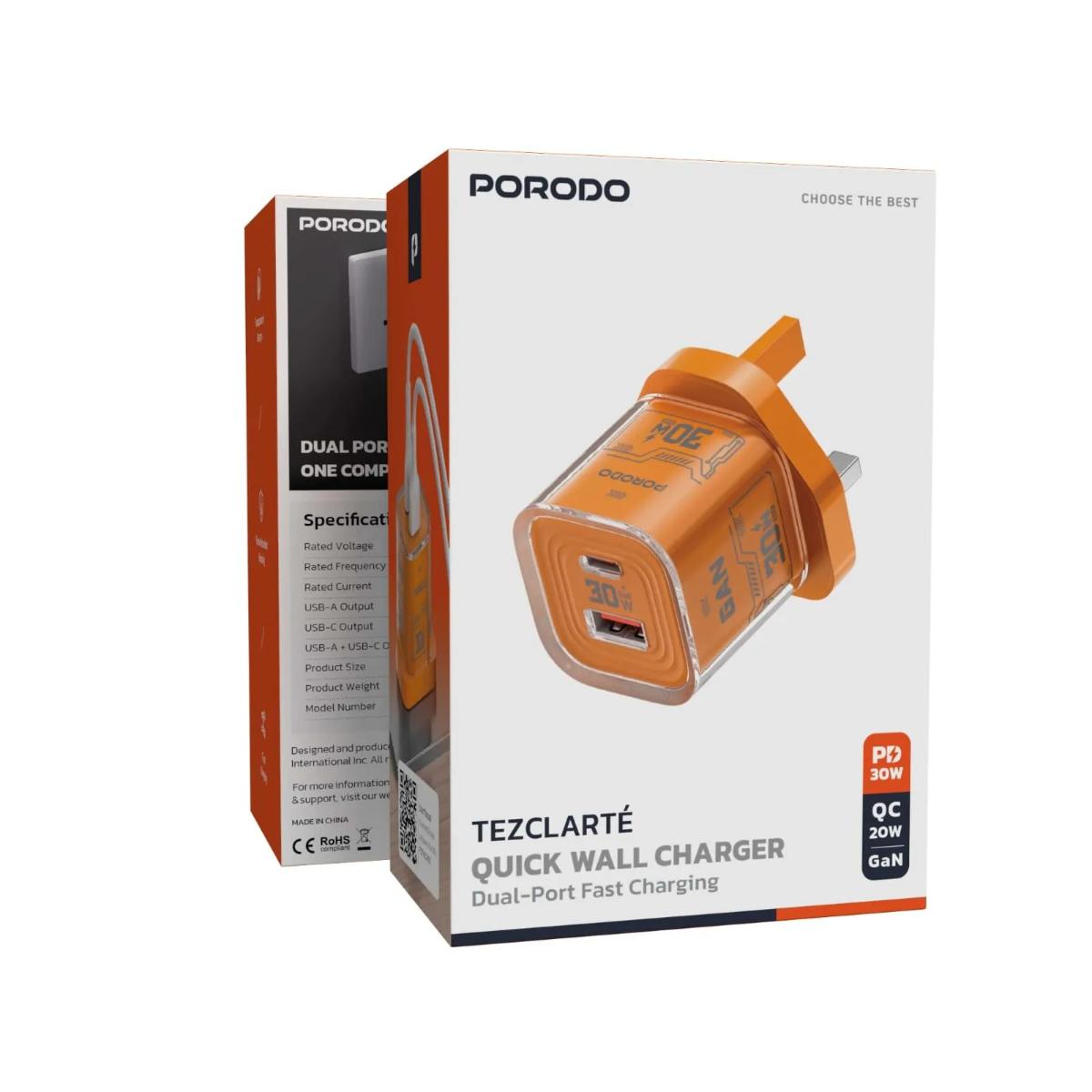 Porodo Tezclarte 30W Dual-Port GaN Fast Charger