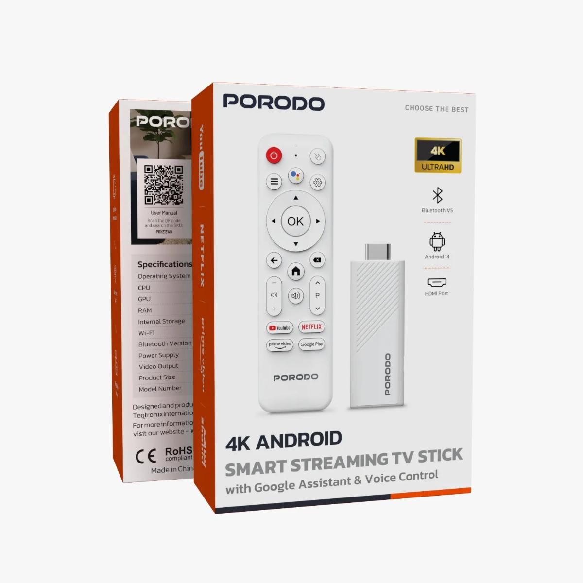 Porodo 4k Android Smart Streaming TV Stick