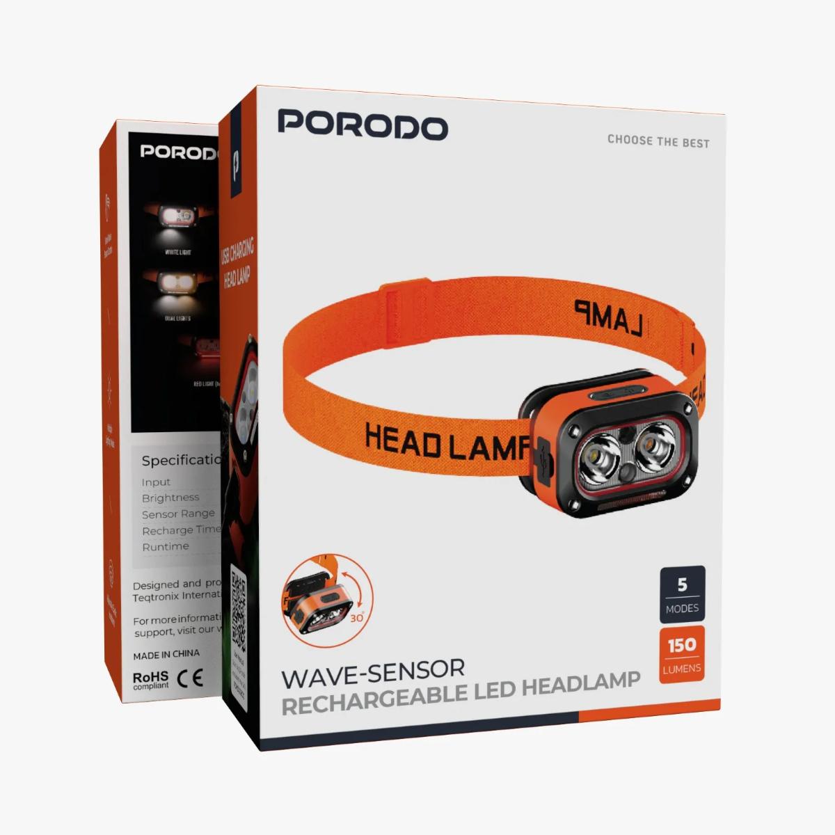 Porodo Wave-Sensor Rechargeable LED Headlamp