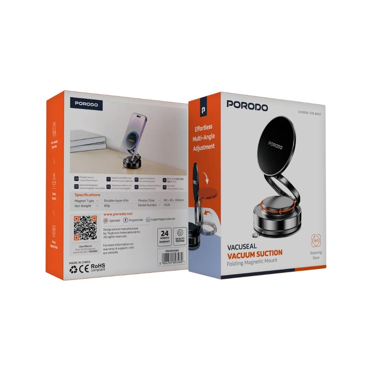 Porodo Vacuseal Vacuum Suction Folding Magnetic Mount