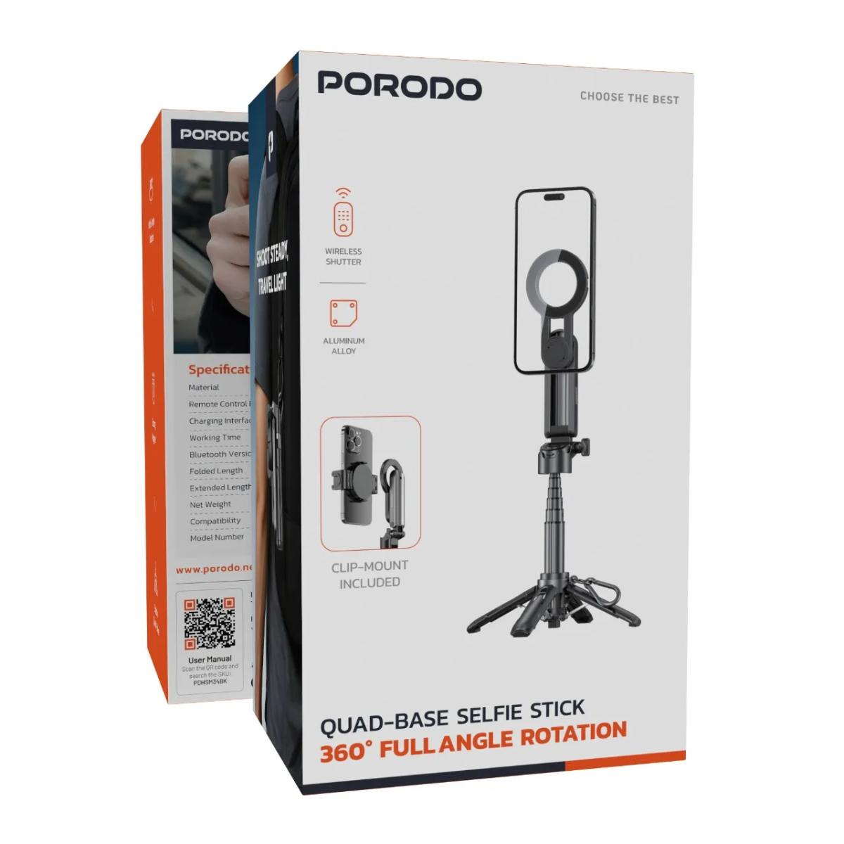 Porodo Quad Base Selfie Stick Handheld Camera Grip
