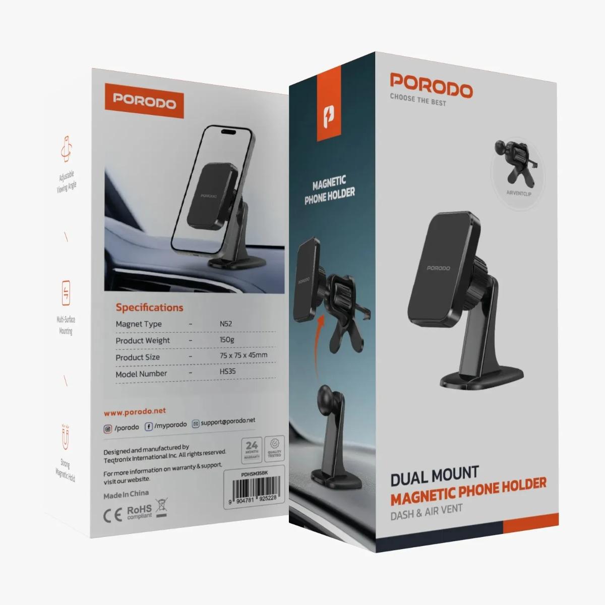 Porodo Dual Mount Magnetic Phone Holder