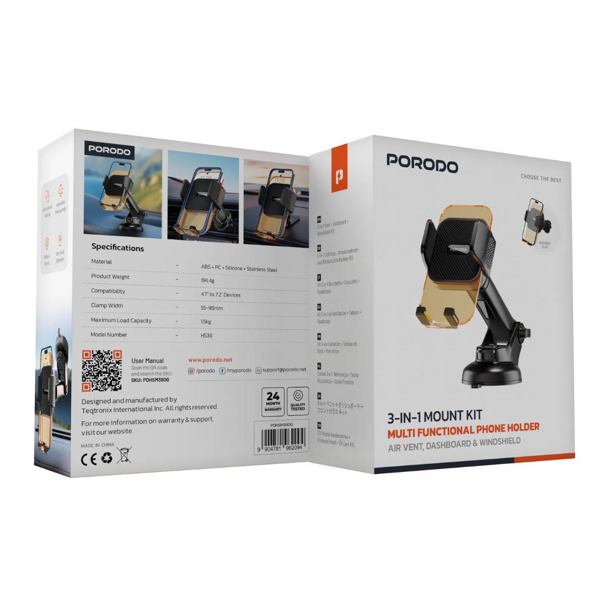 Porodo 3-in-1 Mount Kit Multi Functional Phone Holder