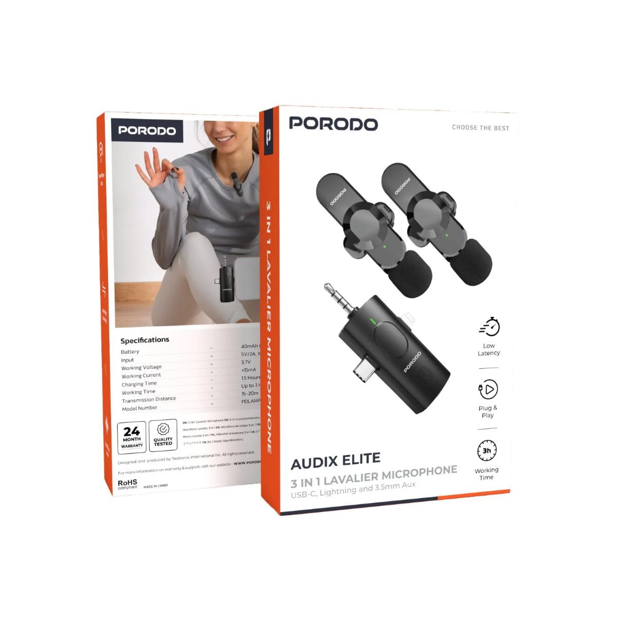 Porodo Audix Elite 3 In 1 Lavalier Microphone