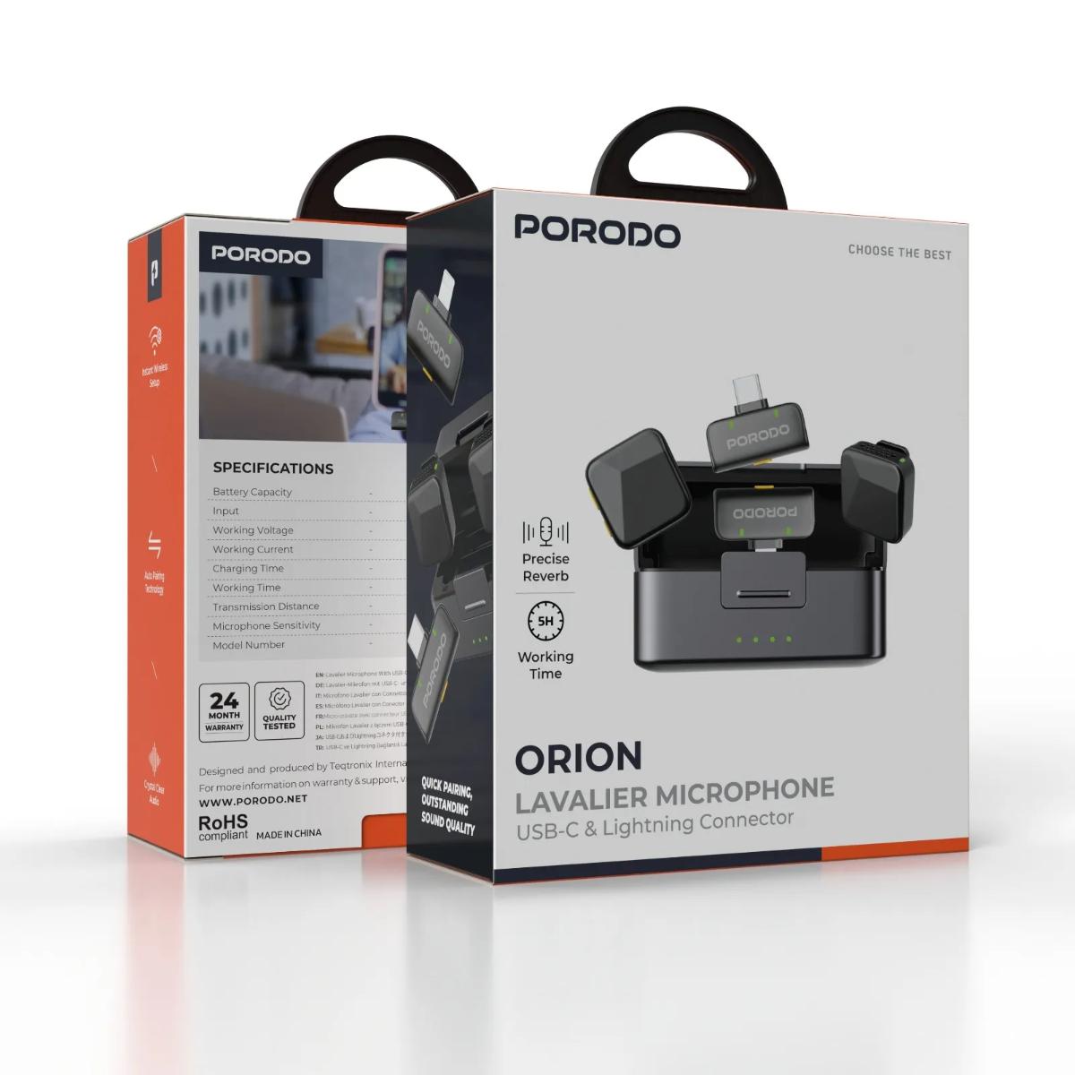 Porodo Orion Lavalier Microphone Type-C & Lightning