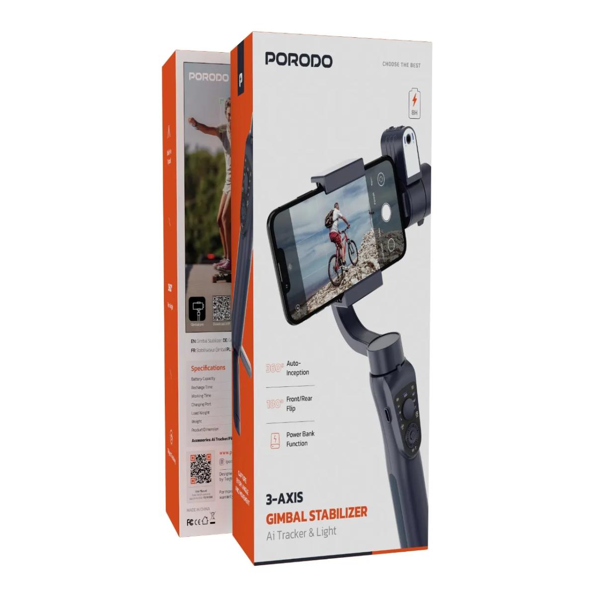 Porodo 3-Axis | Ai Tracker & Light Gimbal stabilizer