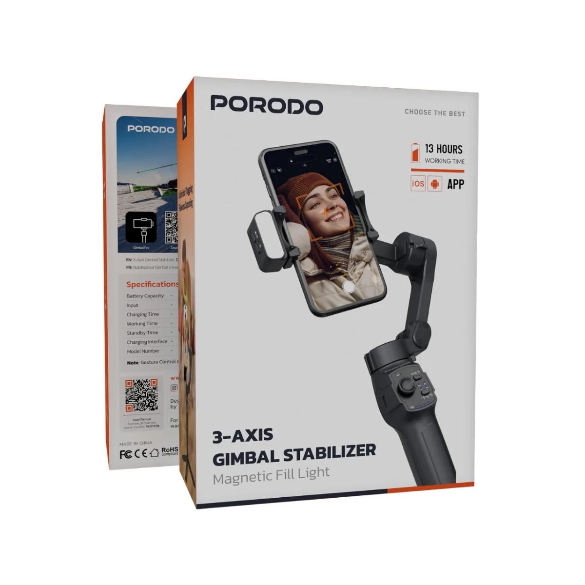 Porodo 3-Axis Gimbal Stabilizer Magnetic Fill Light