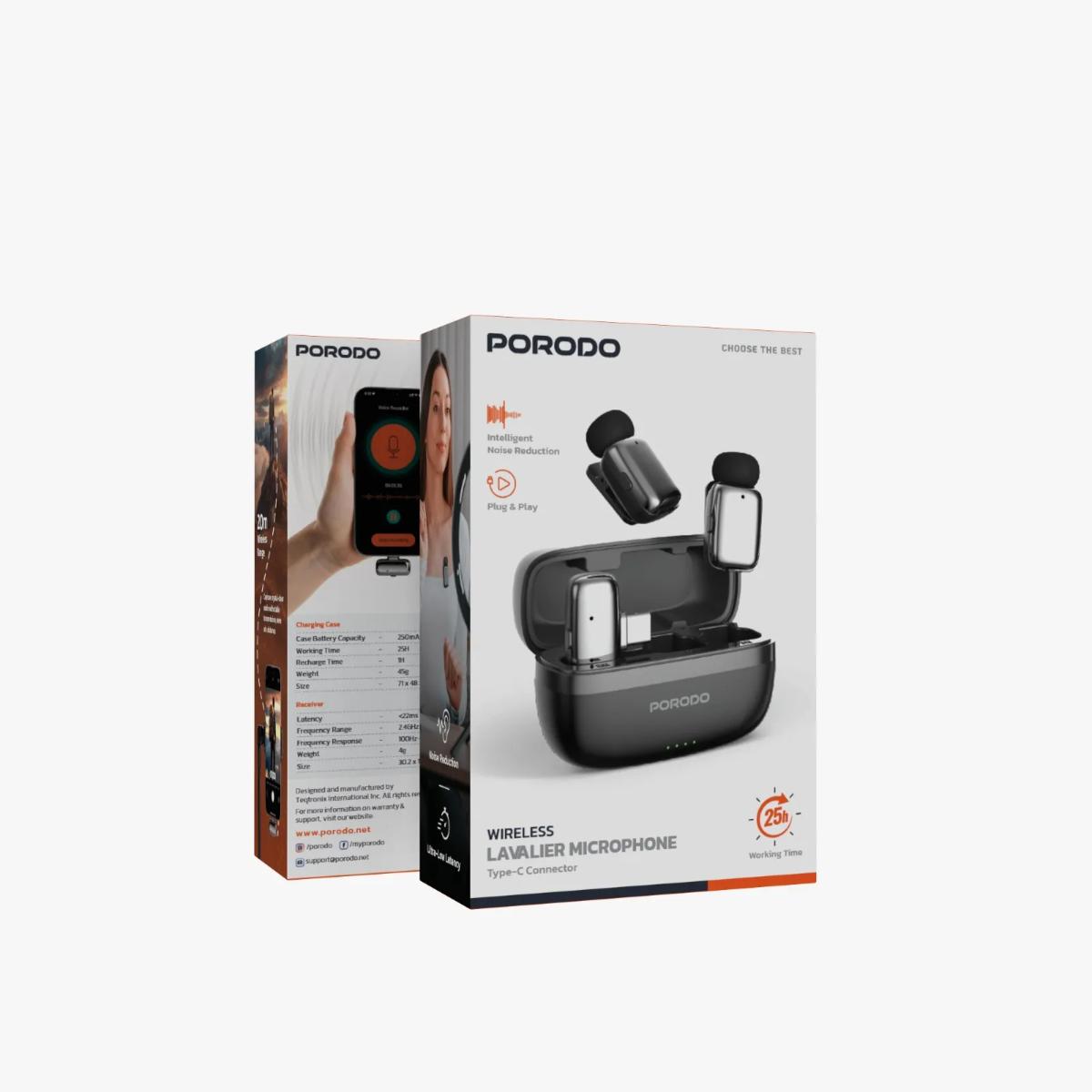 Porodo Wireless Lavalier Microphones  Type-C Connector