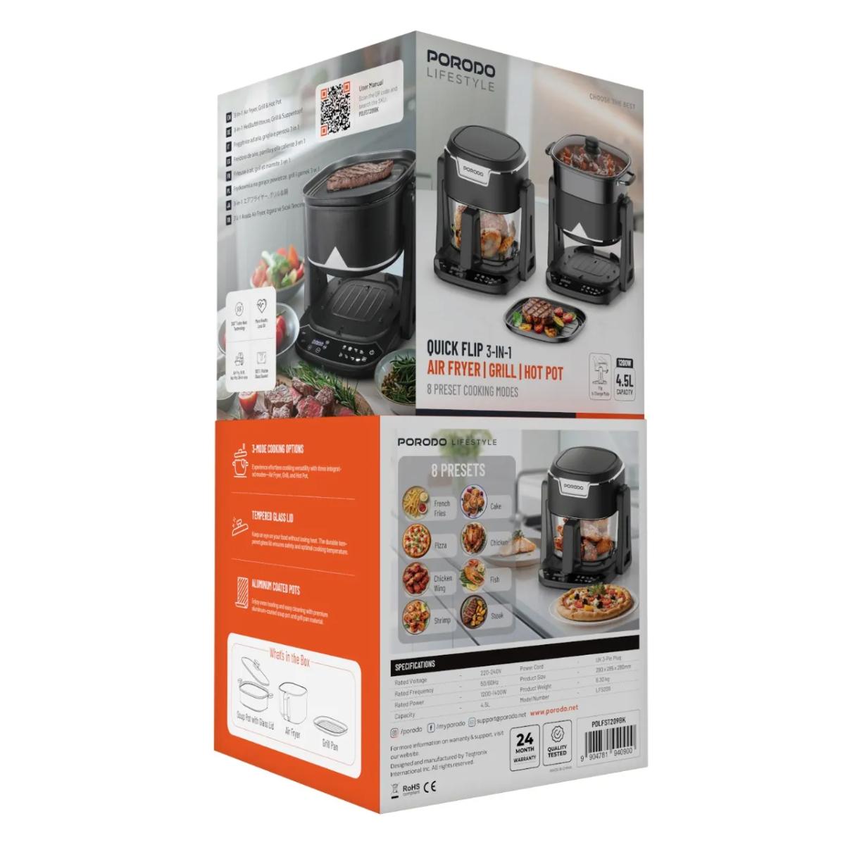Porodo Lifestyle Quick Flip 3-In-1 Air Fryer