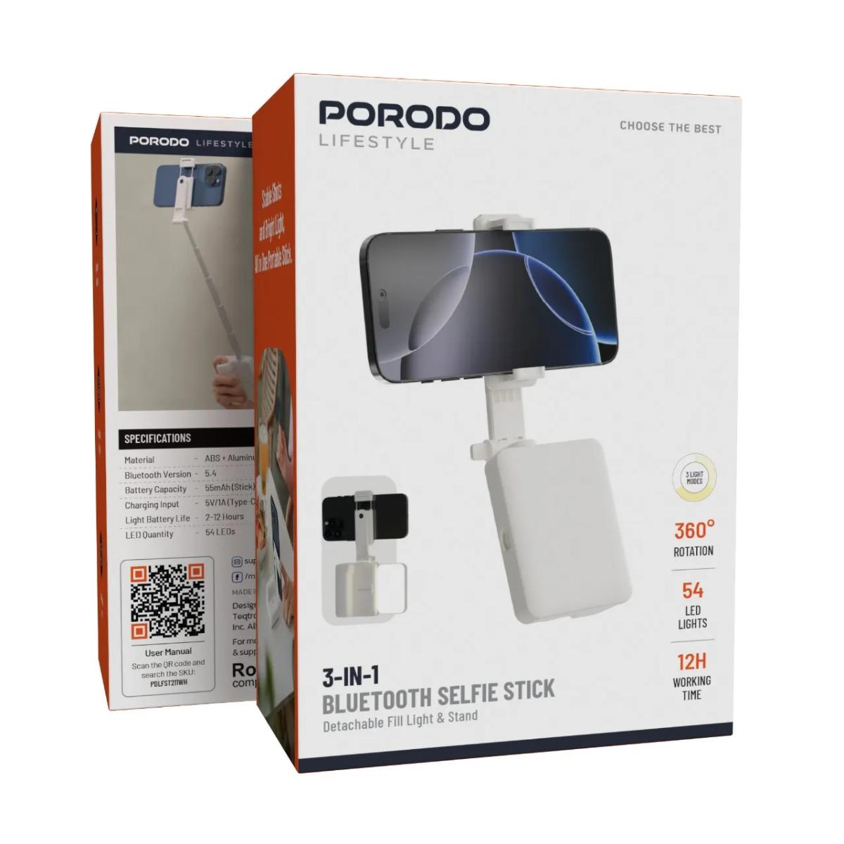 Porodo Lifestyle 3-In-1 Bluetooth Selfie Stick