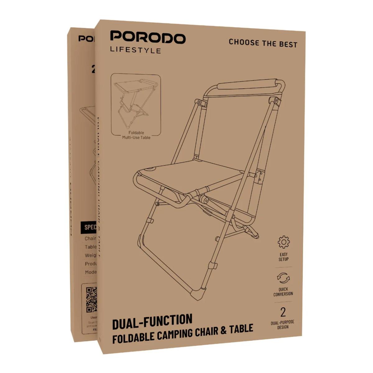 Porodo Lifestyle Dual-Function Foldable Camping Chair & Table