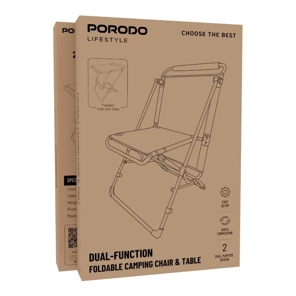 Porodo Lifestyle Dual-Function Foldable Camping Chair & Table