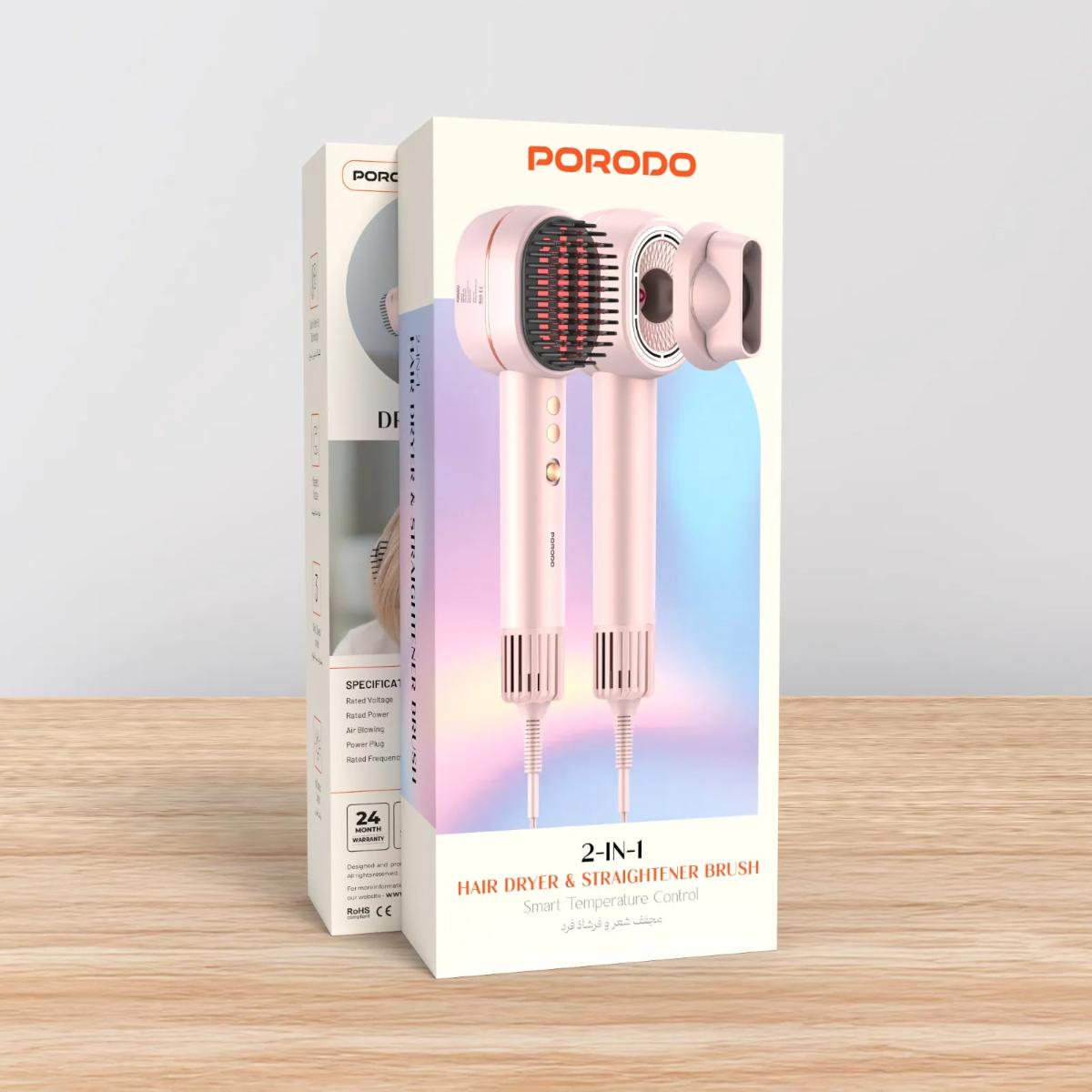 Porodo 2-in-1 Professional Hair Dryer & Straightener Brush