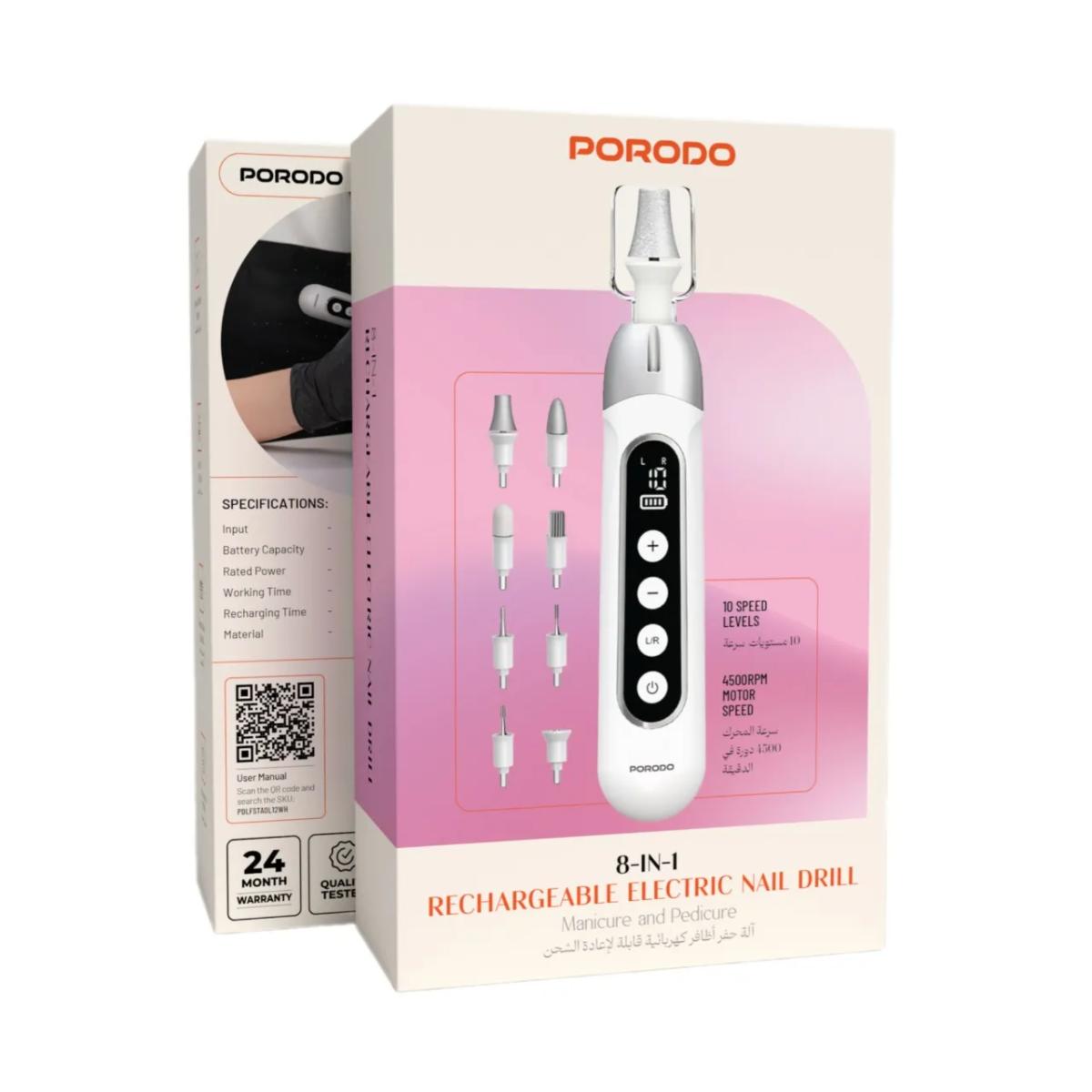 Porodo 8-IN-1  Rechargeable Electric Nail Drill