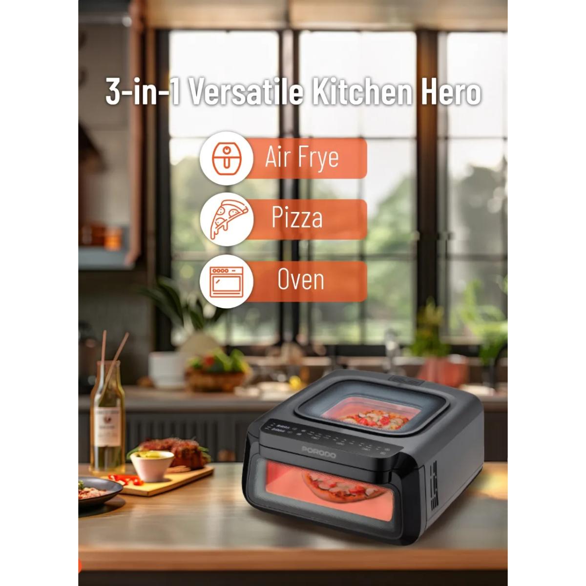 Porodo Lifestyle Crisp Cook 3-In-1 Air Fryer, Pizza, Oven
