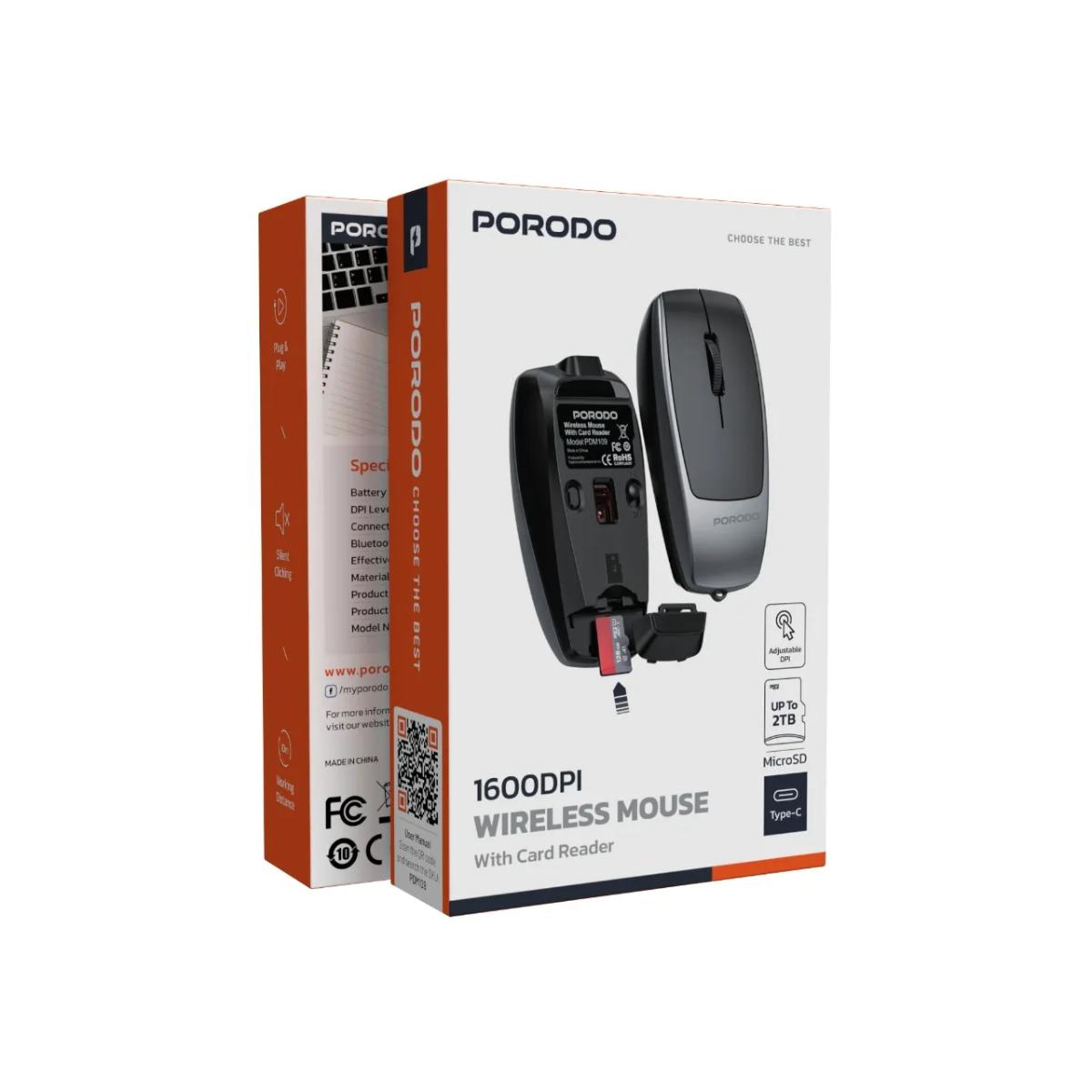 Porodo Wireless Mouse 1600DPI with Card Reader
