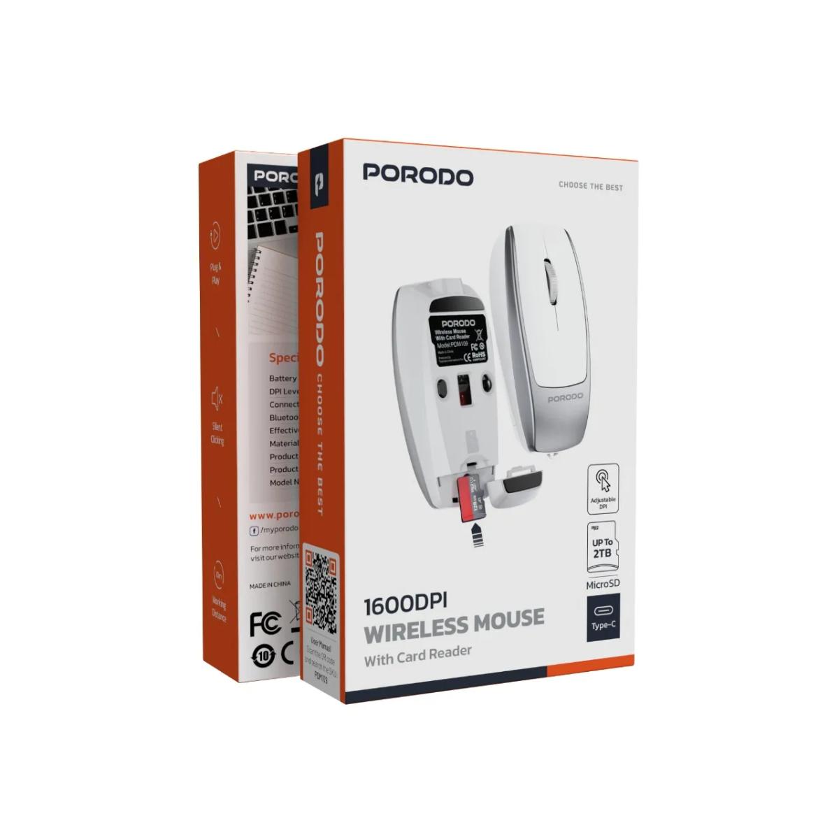 Porodo Wireless Mouse 1600DPI with Card Reader